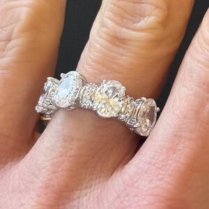 Judith Ripka Oval & Round CZ Sterling Silver Statement Band Ring, size 6